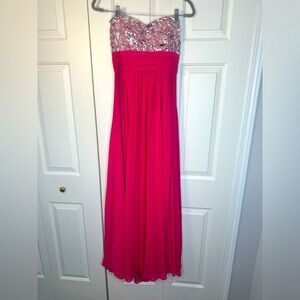 Blondie Nites strapless‎ empire fuchsia chiffon dress size junior 5
